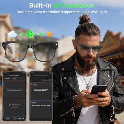 AI Smart Glasses with Camera, 8MP HD Bluetooth Camera Glasses, 1080P Video Recording, Sunglasses for Women Men || نظارات ذكية مزودة بكاميرا تعمل بالذكاء الاصطناعي، نظارات بلوتوث بدقة 8 ميجابكسل (HD) وتسجيل فيديو بدقة 1080P، مناسبة للرجال والنساء