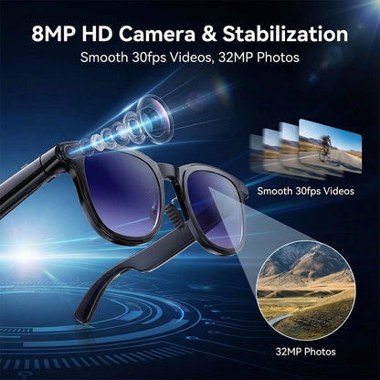 AI Smart Glasses with Camera, 8MP HD Bluetooth Camera Glasses, 1080P Video Recording, Sunglasses for Women Men || نظارات ذكية مزودة بكاميرا تعمل بالذكاء الاصطناعي، نظارات بلوتوث بدقة 8 ميجابكسل (HD) وتسجيل فيديو بدقة 1080P، مناسبة للرجال والنساء