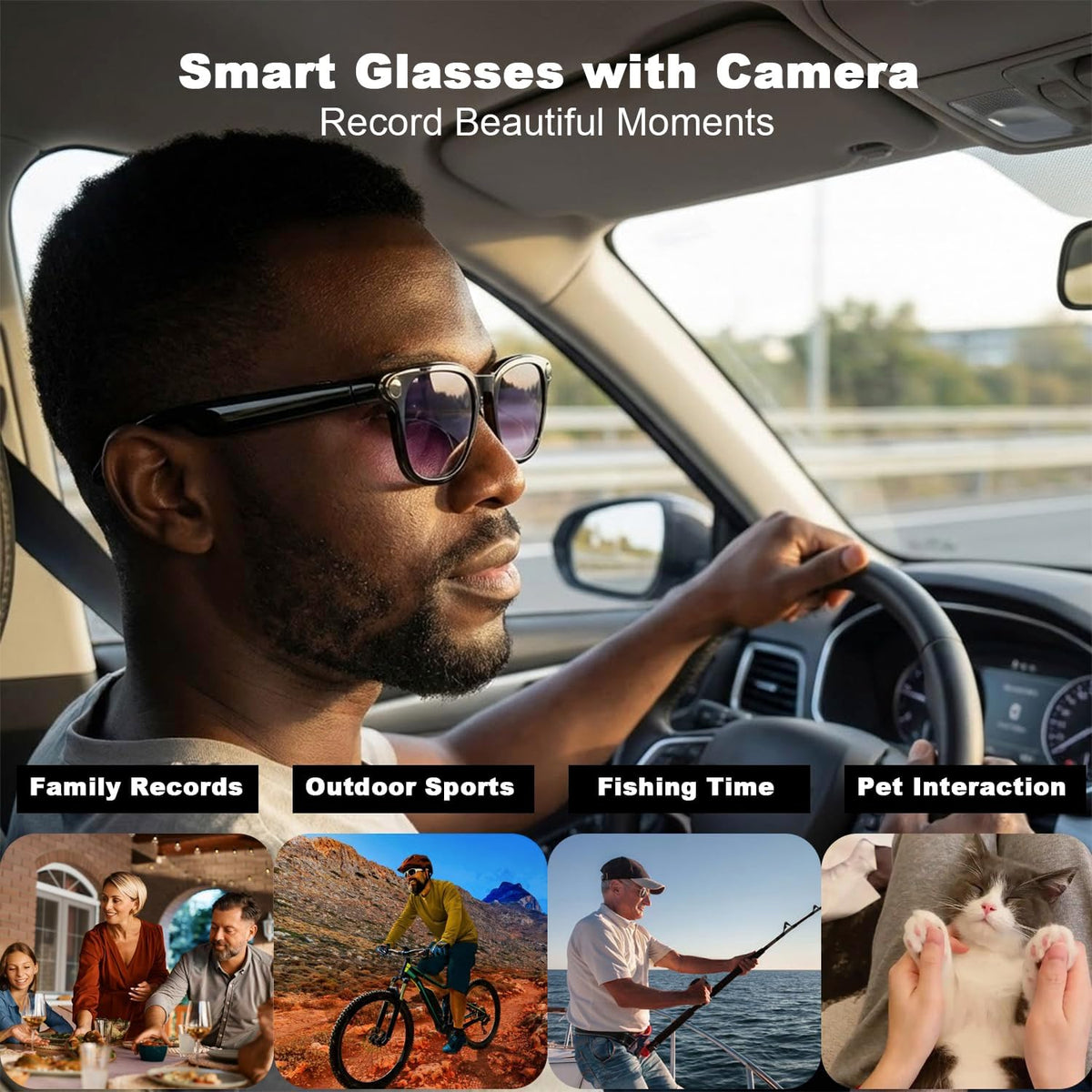 AI Smart Glasses with Camera, 8MP HD Bluetooth Camera Glasses, 1080P Video Recording, Sunglasses for Women Men || نظارات ذكية مزودة بكاميرا تعمل بالذكاء الاصطناعي، نظارات بلوتوث بدقة 8 ميجابكسل (HD) وتسجيل فيديو بدقة 1080P، مناسبة للرجال والنساء