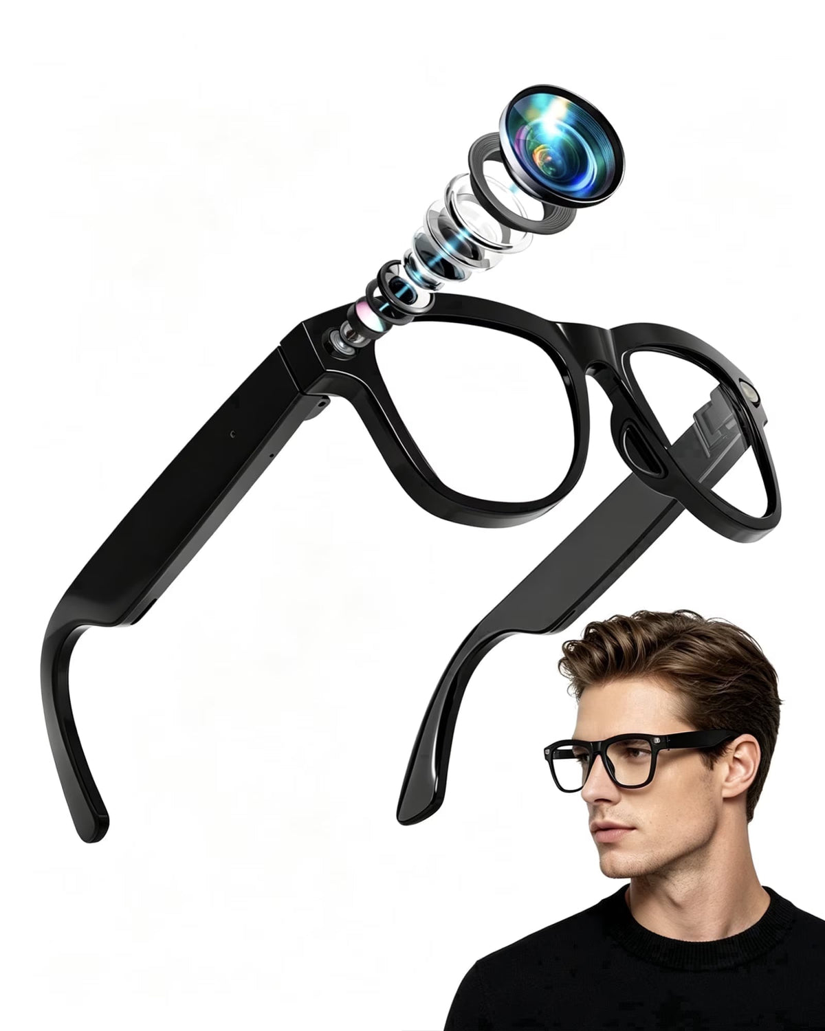AI Smart Glasses with Camera, 8MP HD Bluetooth Camera Glasses, 1080P Video Recording, Sunglasses for Women Men || نظارات ذكية مزودة بكاميرا تعمل بالذكاء الاصطناعي، نظارات بلوتوث بدقة 8 ميجابكسل (HD) وتسجيل فيديو بدقة 1080P، مناسبة للرجال والنساء