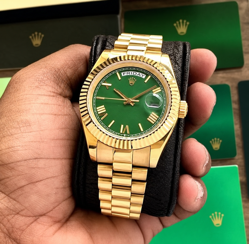 Men’s Luxury Green Dial Gold-Tone Stainless Steel Watch – Premium Classic Wristwatch