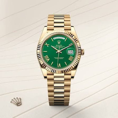 Men’s Luxury Green Dial Gold-Tone Stainless Steel Watch – Premium Classic Wristwatch